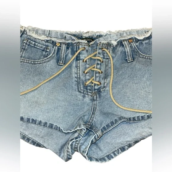 100% cotton lace-up light wash denim shorty-shorts size women’s 6 by wild fable - Picture 3 of 10